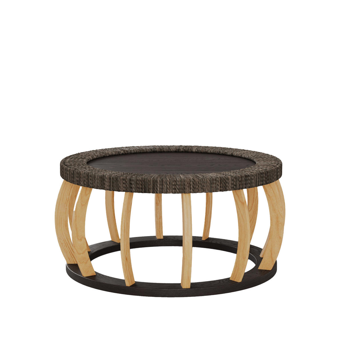 COUCHTISCH in Schwarz Rattan-Kaffeetisch für Wohnzimmer oder Esszimmer, B90/T90/H43cm - Schwarz/Naturfarben, Holz/Holzwerkstoff (90/90/43cm) - STILVORA