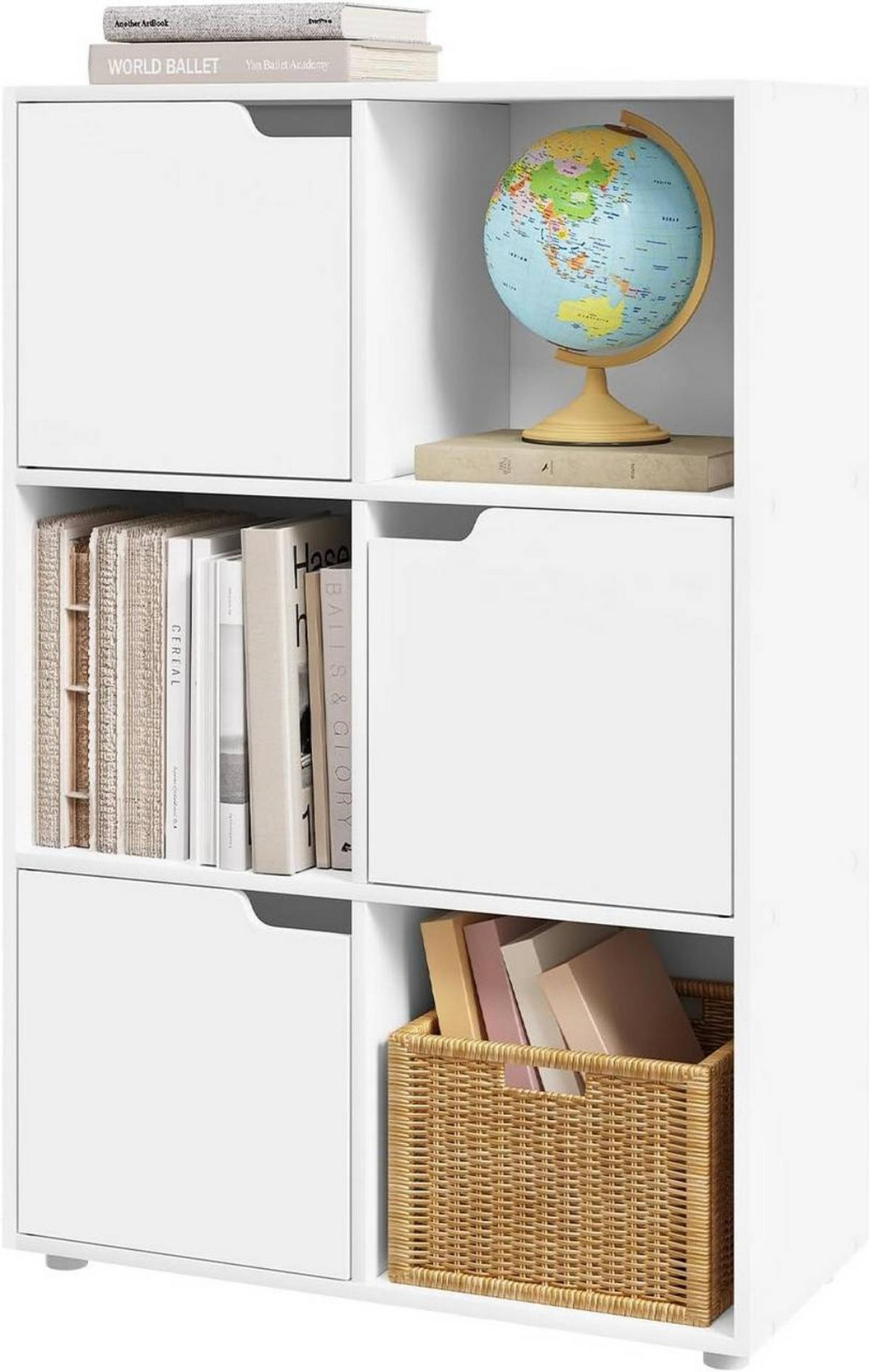 REGALE Bücherregal mit 3 Türen, 6 Fächer, Weiß - Weiß, Holzwerkstoff (59.6/91/29cm) - Woltu