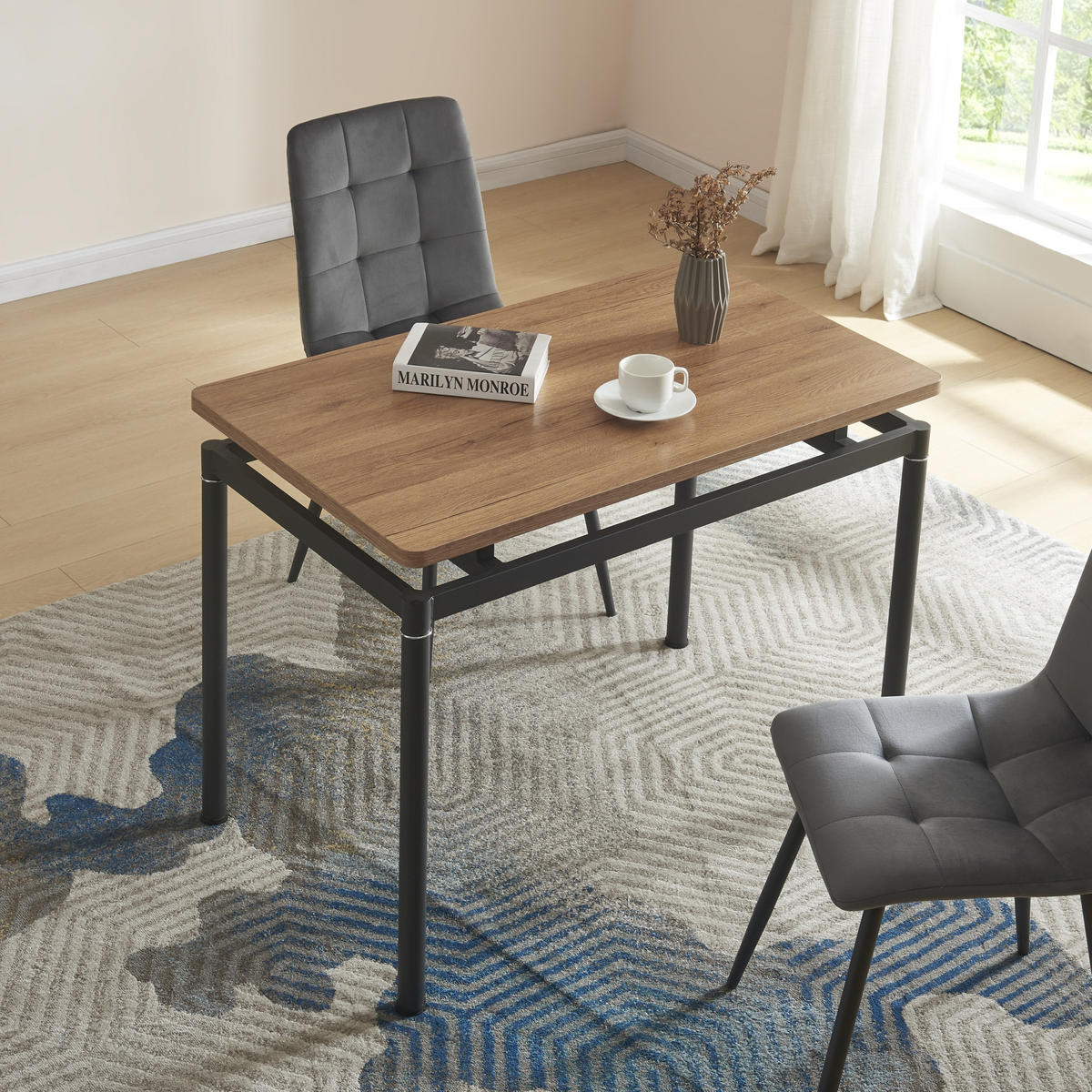 ESSTISCH Hemnes - Eichefarben/Schwarz, Holzwerkstoff/Metall (60/100/75cm) - [en.casa]
