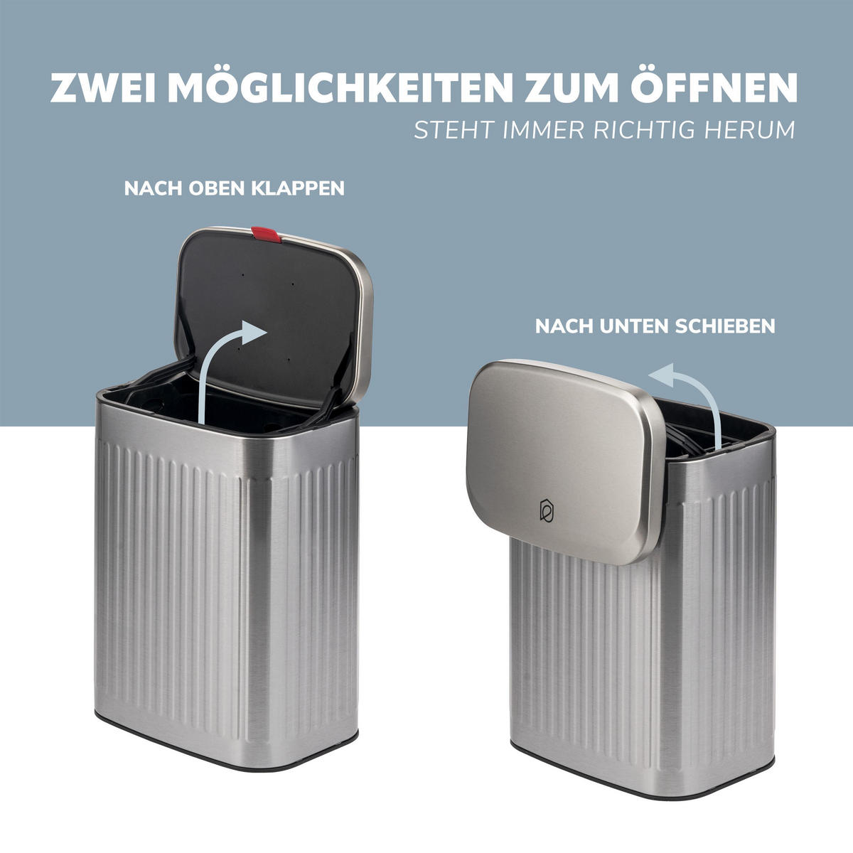 ABFALLEIMER, Metall silber, 6 Liter - Edelstahlfarben, Metall (22.5/31/16.5cm) - eluno