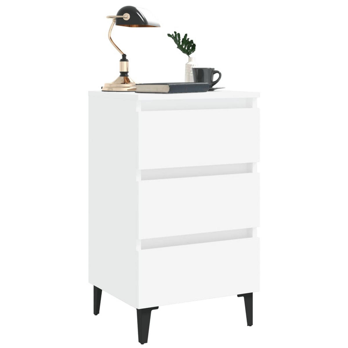 NACHTTISCH mit Metallbeinen 40/35/69 cm aus Holzwerkstoff in Weiß - Schwarz/Weiß, Holz/Metall (40/69/35cm) - vidaXL