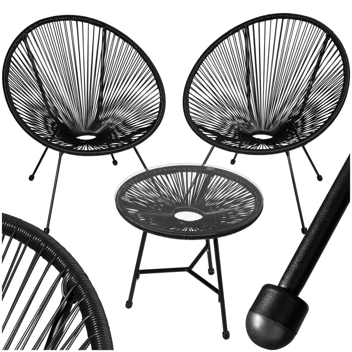 GARTENSTUHL 2er Set Santana mit Tisch, Belastbarkeit Stuhl 120 kg, schwarz - Schwarz, Kunststoff - tectake