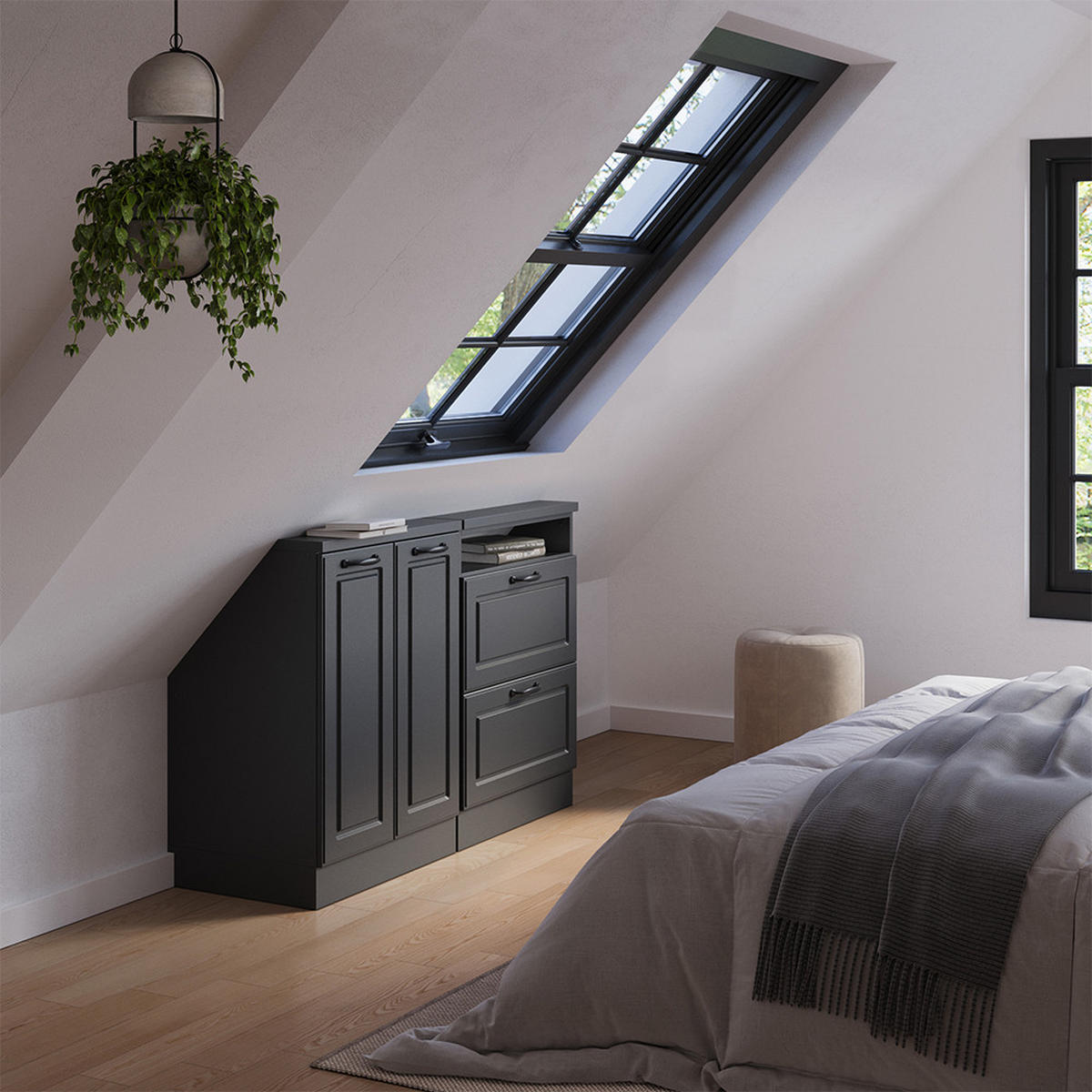 DACHSCHRÄGENSCHRANK-SET Rion Anthrazit Landhaus/Anthrazit 120 x 81.6 cm 2er Set - Anthrazit, Holzwerkstoff (120/81.6/46cm) - Vicco