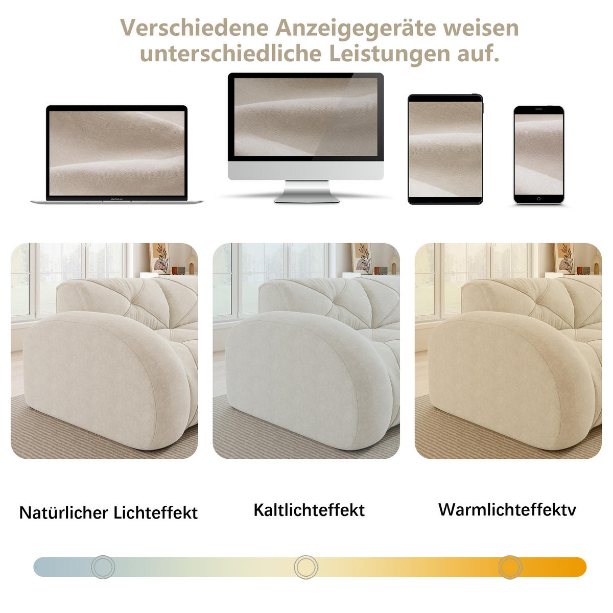 3-SITZER Sofa 281×95×76 cm Chenille rahmenlos modular, weiß - Weiß, Textil (95/76/281cm)