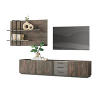 WOHNWAND Thermo Eiche, grau, Set 2-teilig mit XXL TV-Lowboard und Soft-Close - Eichefarben/Grau, Holzwerkstoff/Metall (316/180/45cm) - Furn.Design