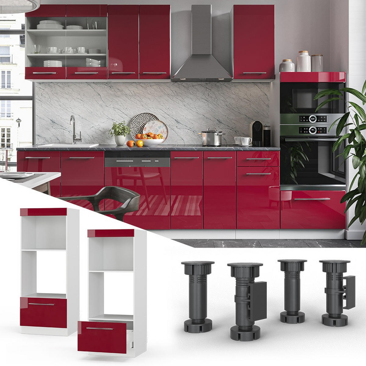 MIKROWELLENSCHRANK Fame-Line Bordeaux Hochglanz 60 cm offen - Bordeaux/Weiß, Holzwerkstoff (60/153.6/58.1cm) - Vicco