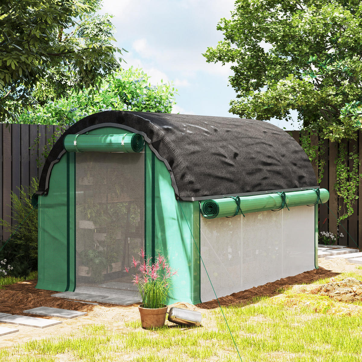 FOLIOVÝ TUNEL, 300L x 200B x 198H cm - zelená barva, plast (200/198/300cm) - Outsunny