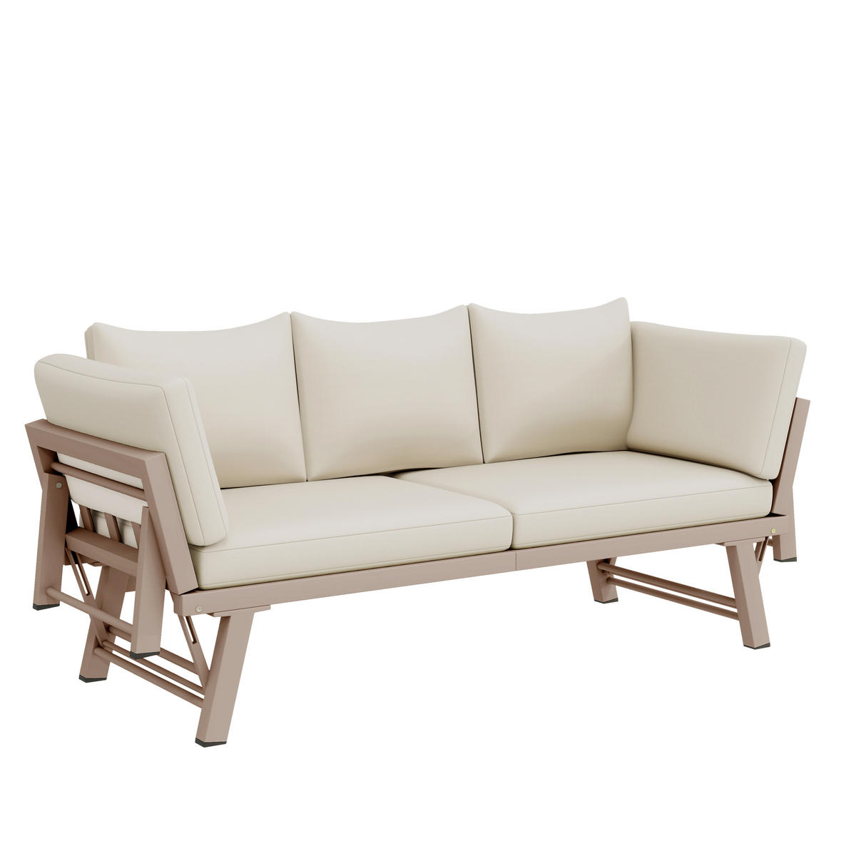 GARTENMÖBEL-SET, 3-Sitzer Outdoorsofa, Liegefunktion, Beige - Beige, Textil - FLIEKS