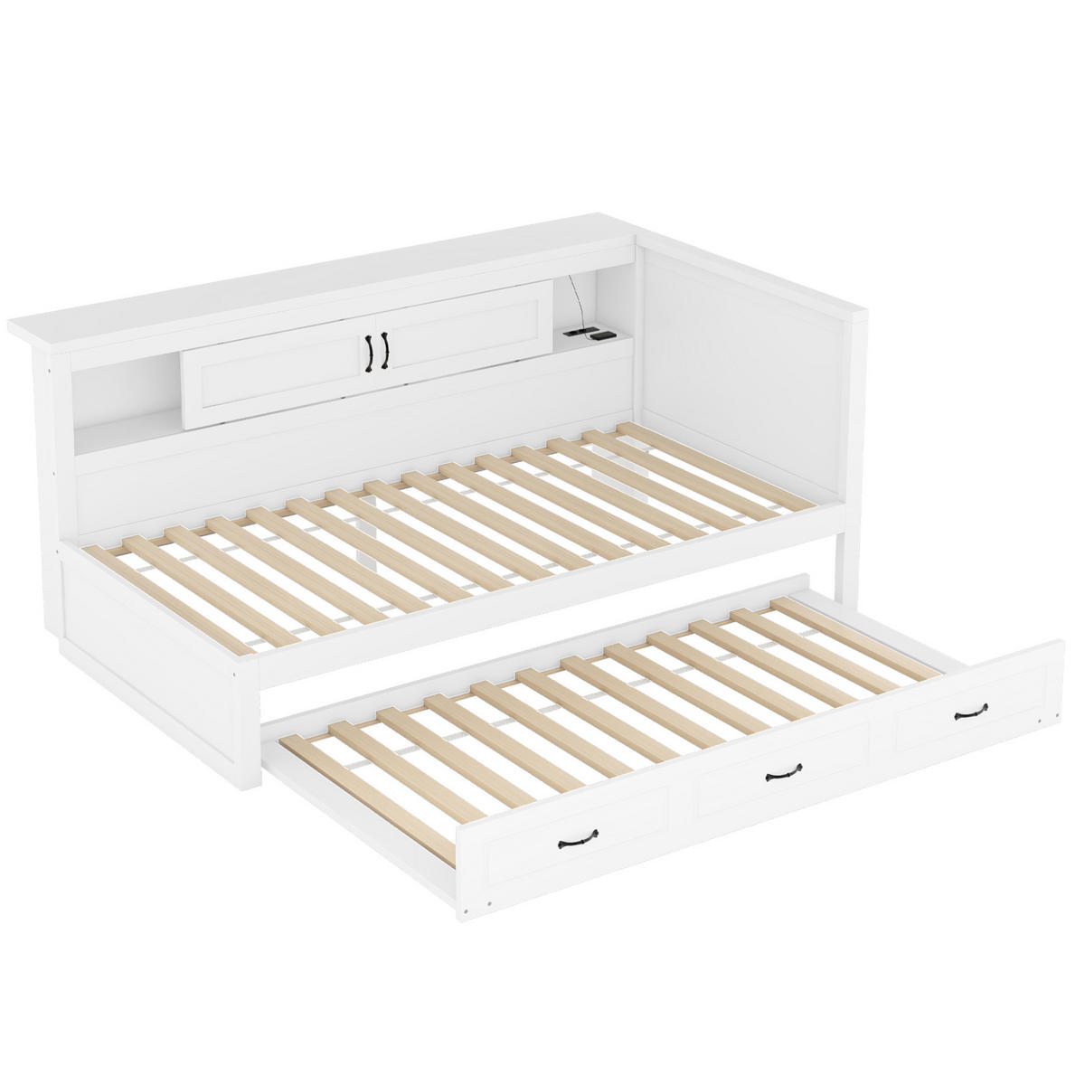 BETT 90/200 cm Weiß aus Spanplatte und MDF mit Bett, LED-Beleuchtung und Staufach - Weiß, Holzwerkstoff (90/200cm) - OKMYHOME
