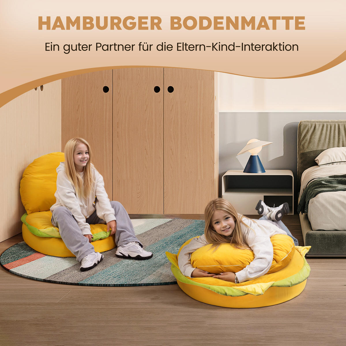 BODENSOFA Kissen in Hamburgerform - Gelb, Textil (90/90/21cm) - Vercart