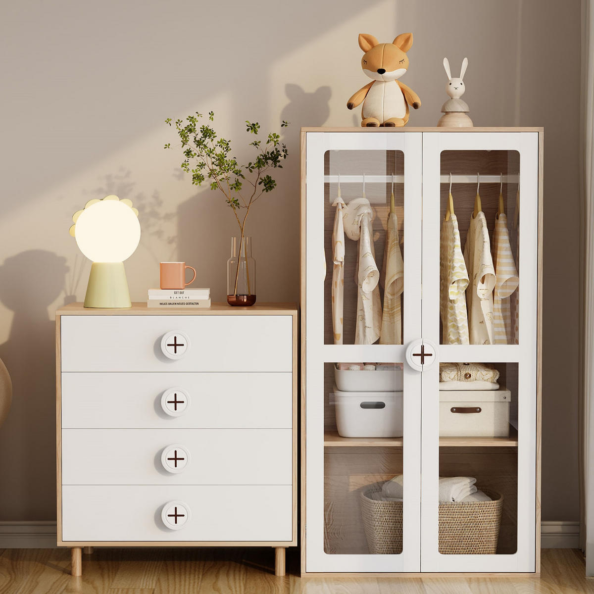 KLEIDERSCHRANK SET Weiß Schlafzimmer Kombination Schrank + Kommode - Multicolor, Holz (50/150/160cm) - FLIEKS