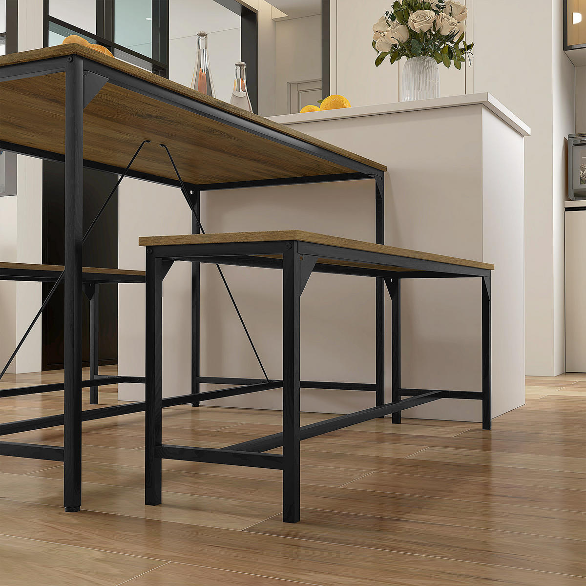 ESSGRUPPE, Spanplatte, Stahl, Naturholz - Naturfarben, Kunststoff (70/76/140cm) - HOMCOM
