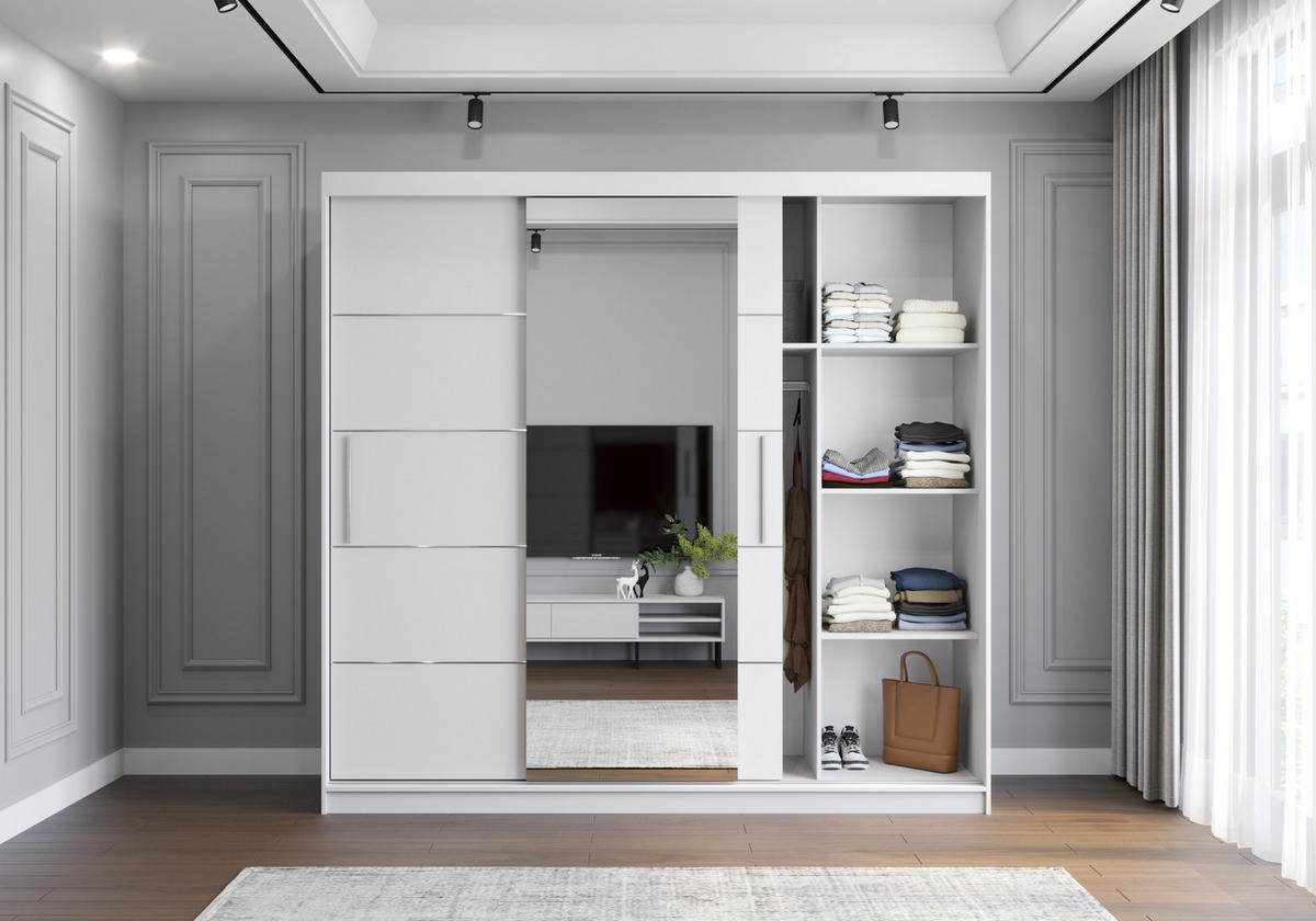 SCHIEBETÜRENSCHRANK - ELBA I Schwarz + Weiß - Schwarz/Weiß, Holzwerkstoff/Metall (250/218/61cm) - Möblo