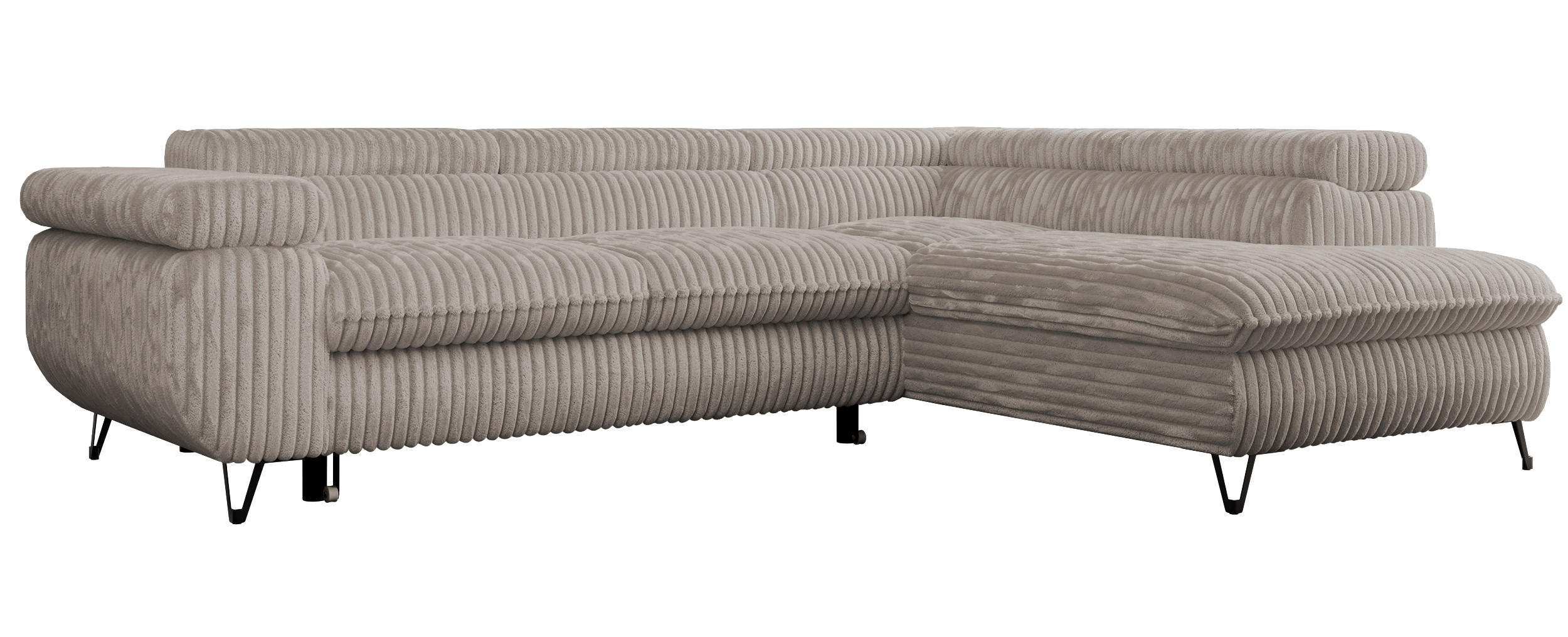 ECKSOFA PEDRO L Hellbraun Cord - Rechts Seite - Hellbraun/Schwarz, Textil/Metall (273/208cm) - MKS