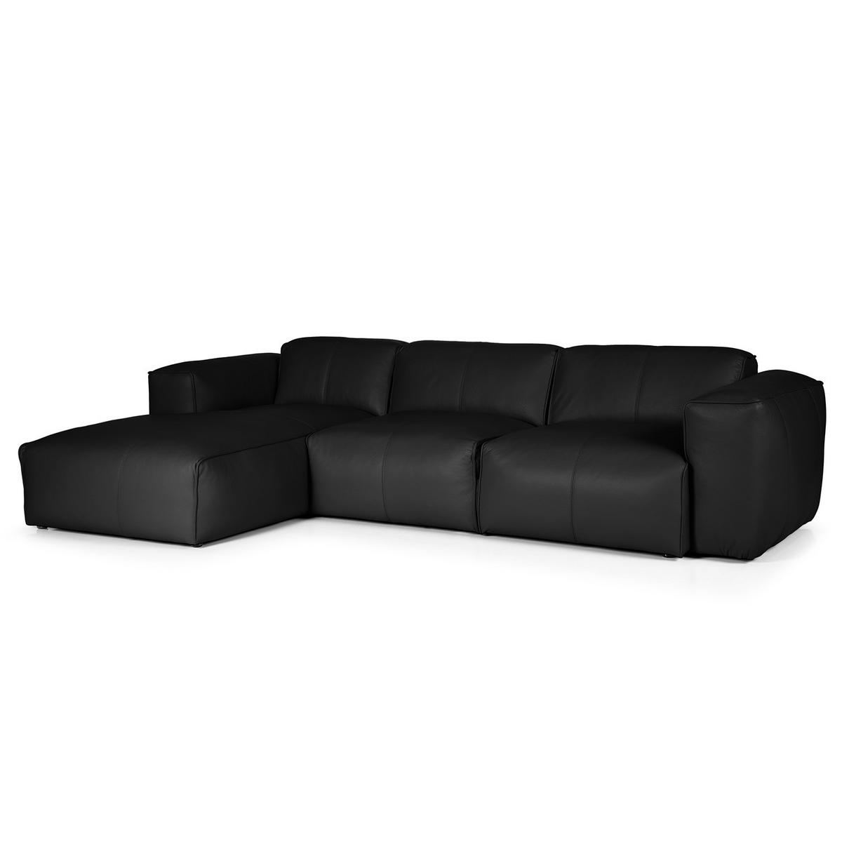 3-SITZER ECKSOFA mit Longchair - Schwarz, Leder/Kunststoff (284/173cm) - home24