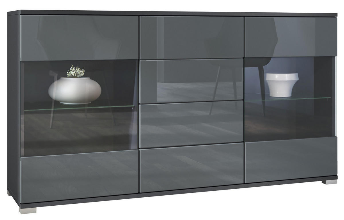 SIDEBOARD Bari Grau Hochglanz - Grau, Holzwerkstoff (138.5/75.5/35cm) - Vladon
