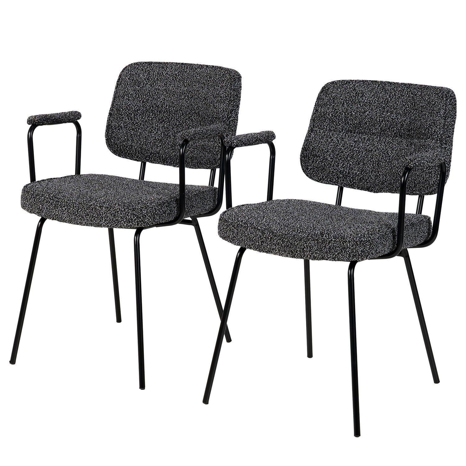 POLSTERSTUHL - 2er-Set - Metall / Textil - Schwarzweiß - Schwarz/Weiß, Textil/Metall (58/80/60cm) - home24