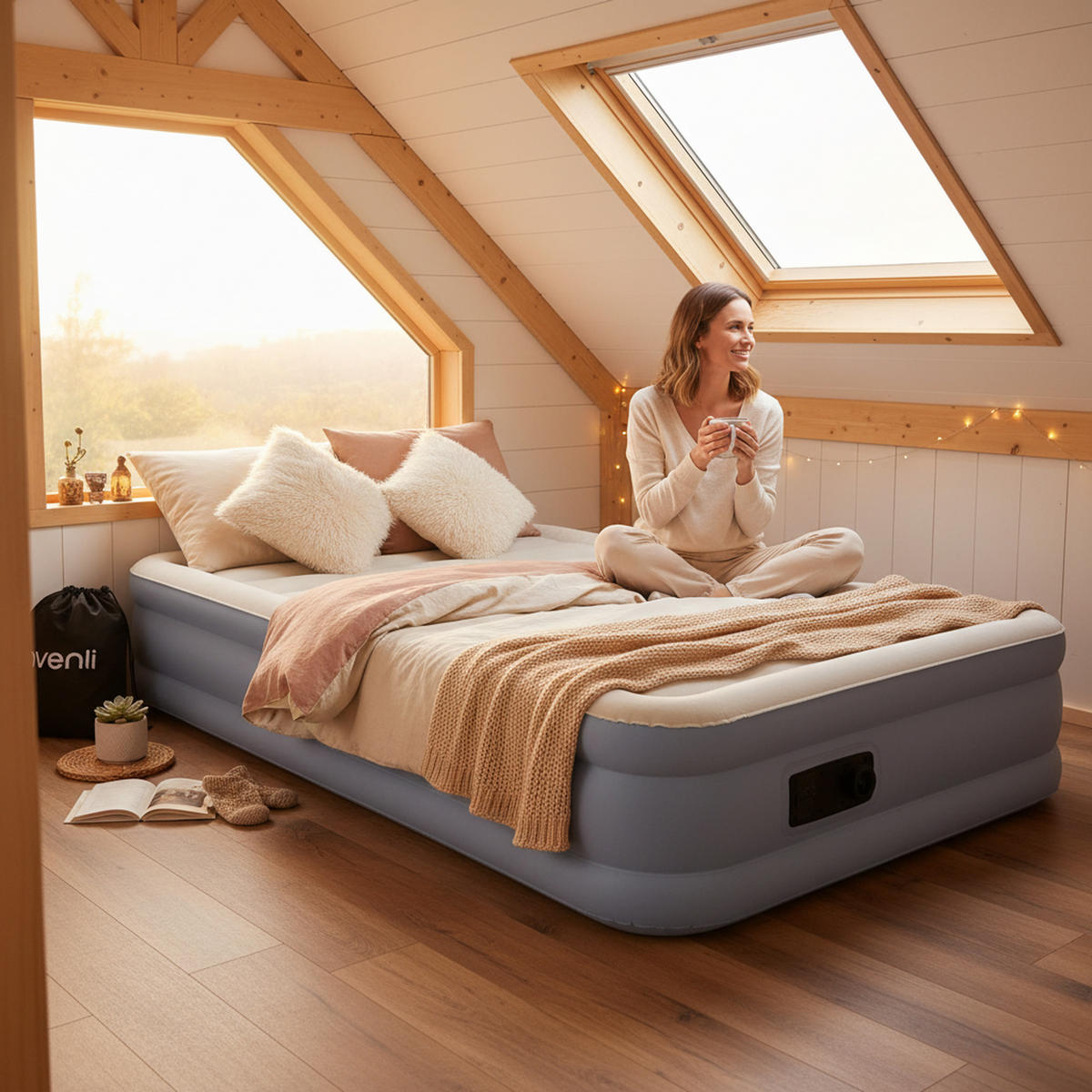 LUFTBETT Luftmatratze selbstaufblasend 191 x 99 x 33 cm mit integrierter Pumpe - Grau/Hellblau, Kunststoff (99/191cm) - Avenli