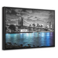 LEINWAND Bilder mit Rahmen - New York - Skyline - Stadt - Blau - 30x20 - Blaugrau, Textil (30/20cm) - MuchoWow