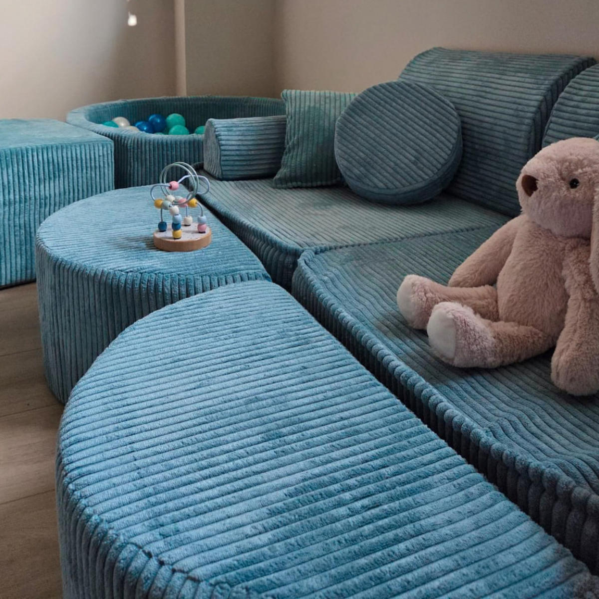 KINDERSOFA AESTHETIC 120 cm Cord Türkis 12 Stk - Blau, Textil (60/12.5/120cm) - MeowBaby