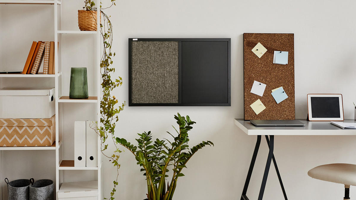KOMBI-TAFEL magnetische Kreidetafel und Filz 60x40 cm, schwarz lackierter Holzrahmen - Schwarz/Grau, Holz (60/40/0.7cm) - ALLboards