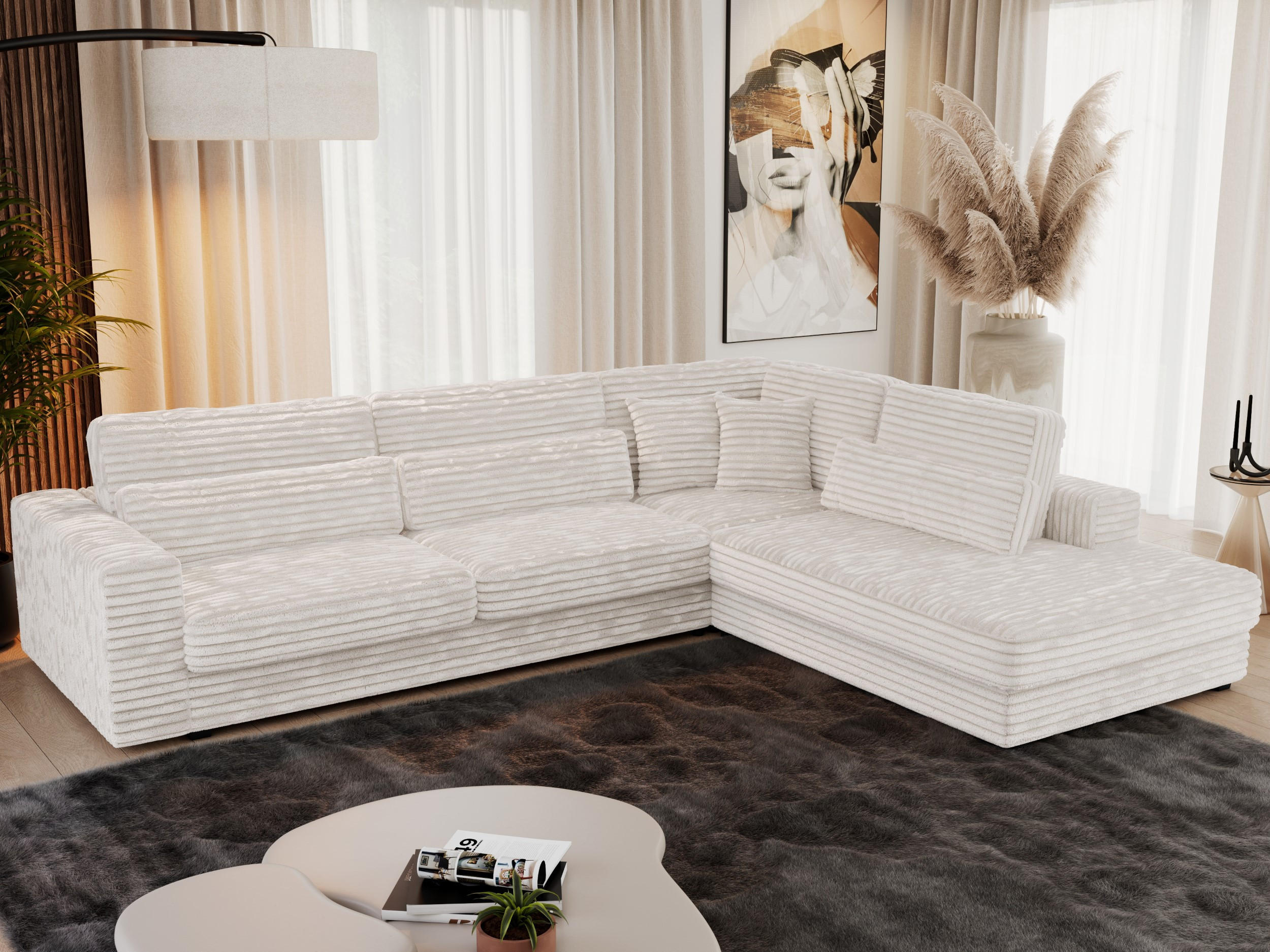 ECKSOFA Savona Beige breiter Cord - rechts - Beige/Schwarz, Kunststoff/Textil (249/316cm) - MKS