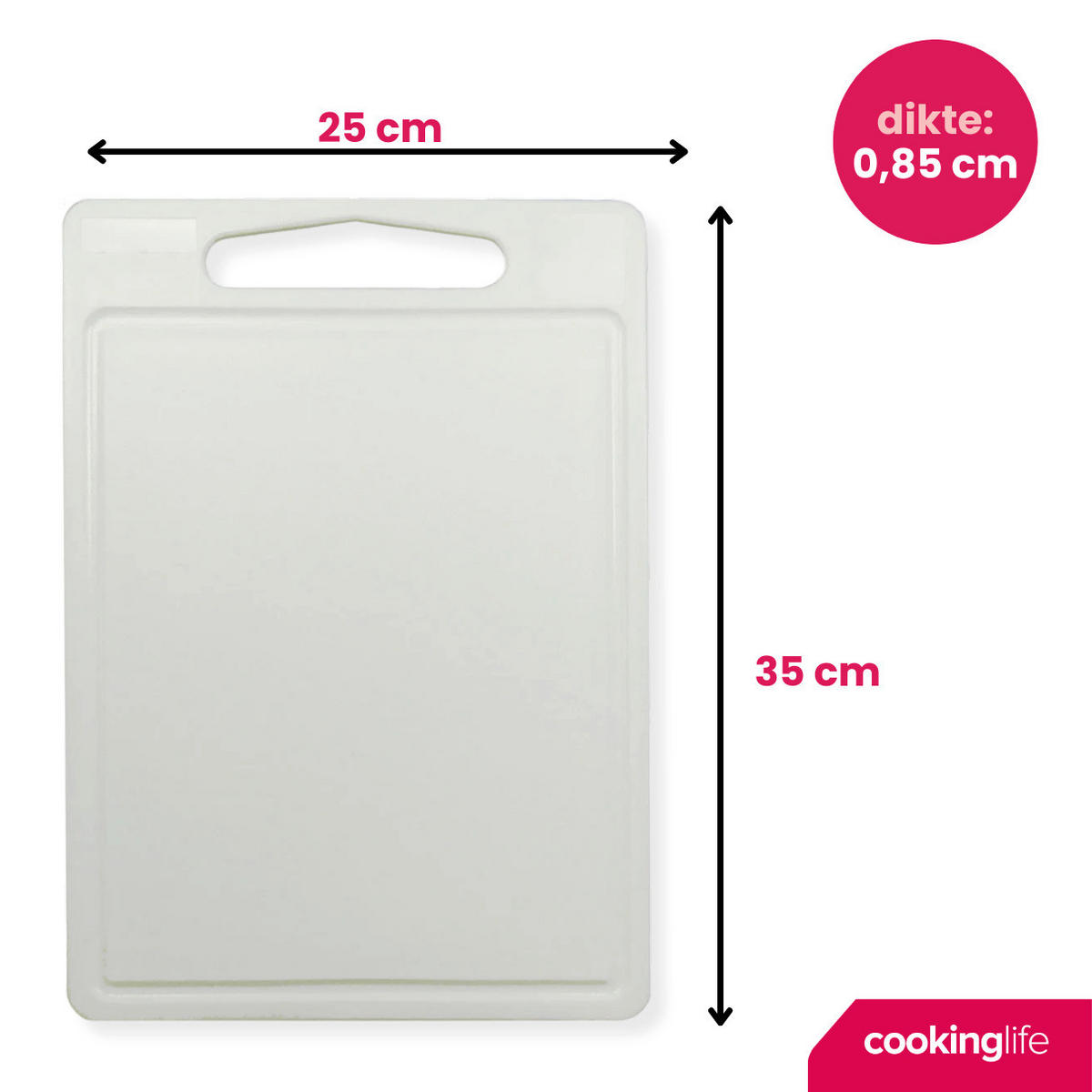 SCHNEIDEBRETT mit Saftgrube 35 x 25 x 0,85 cm - Weiß - Weiß, Kunststoff (25/35cm) - Cookinglife