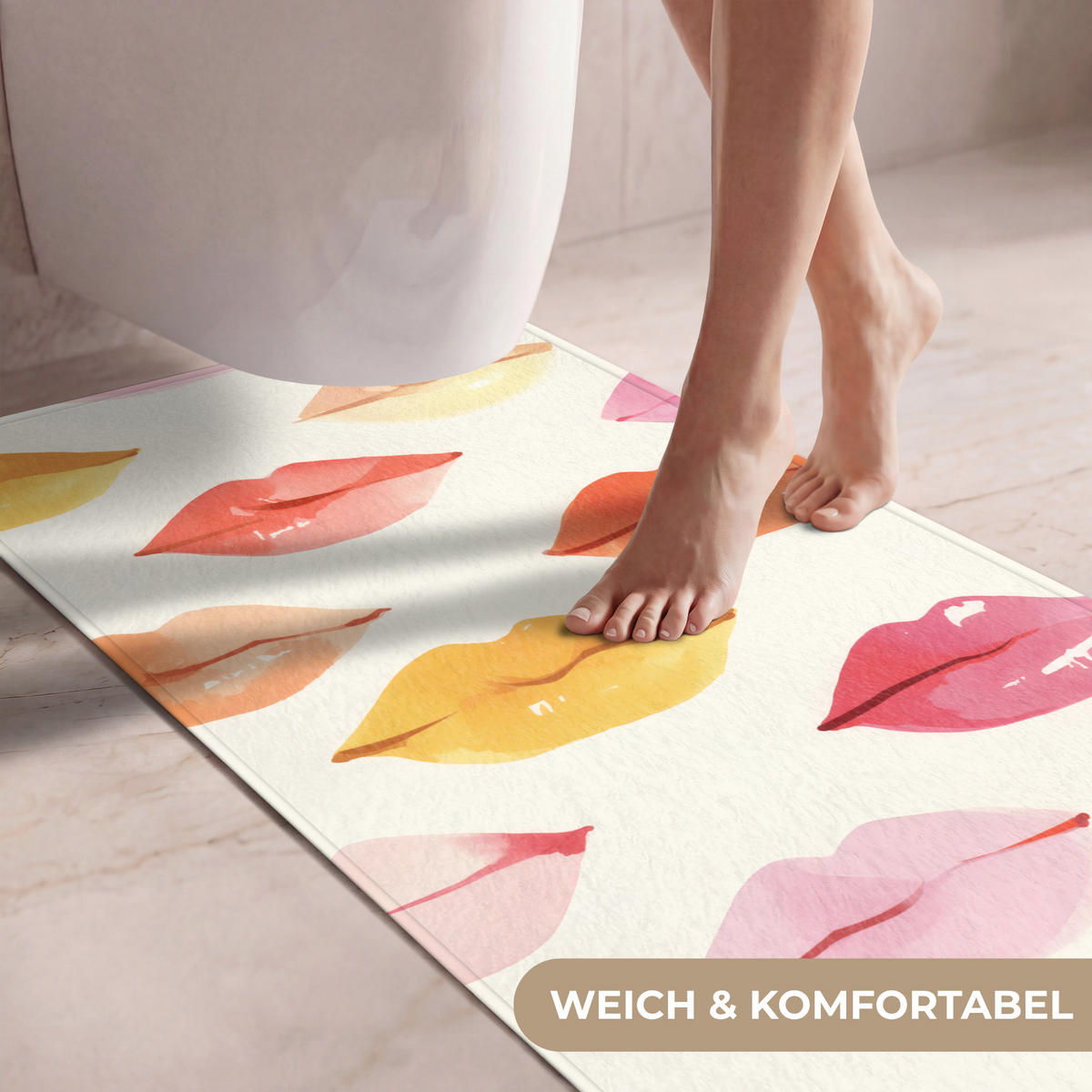 WC PŘEDLOŽKA Rty - barevné - lesklé 60x120 cm - růžová, textil/plast (60/1cm) - OnlyWow