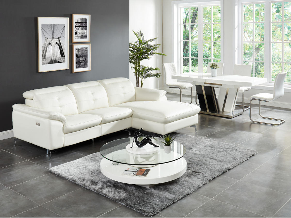 RELAXSOFA Ecksofa Leder - Ecke Rechts - Elfenbein - LISMORE - Weiß, Leder (170/250cm) - Vente-Unique