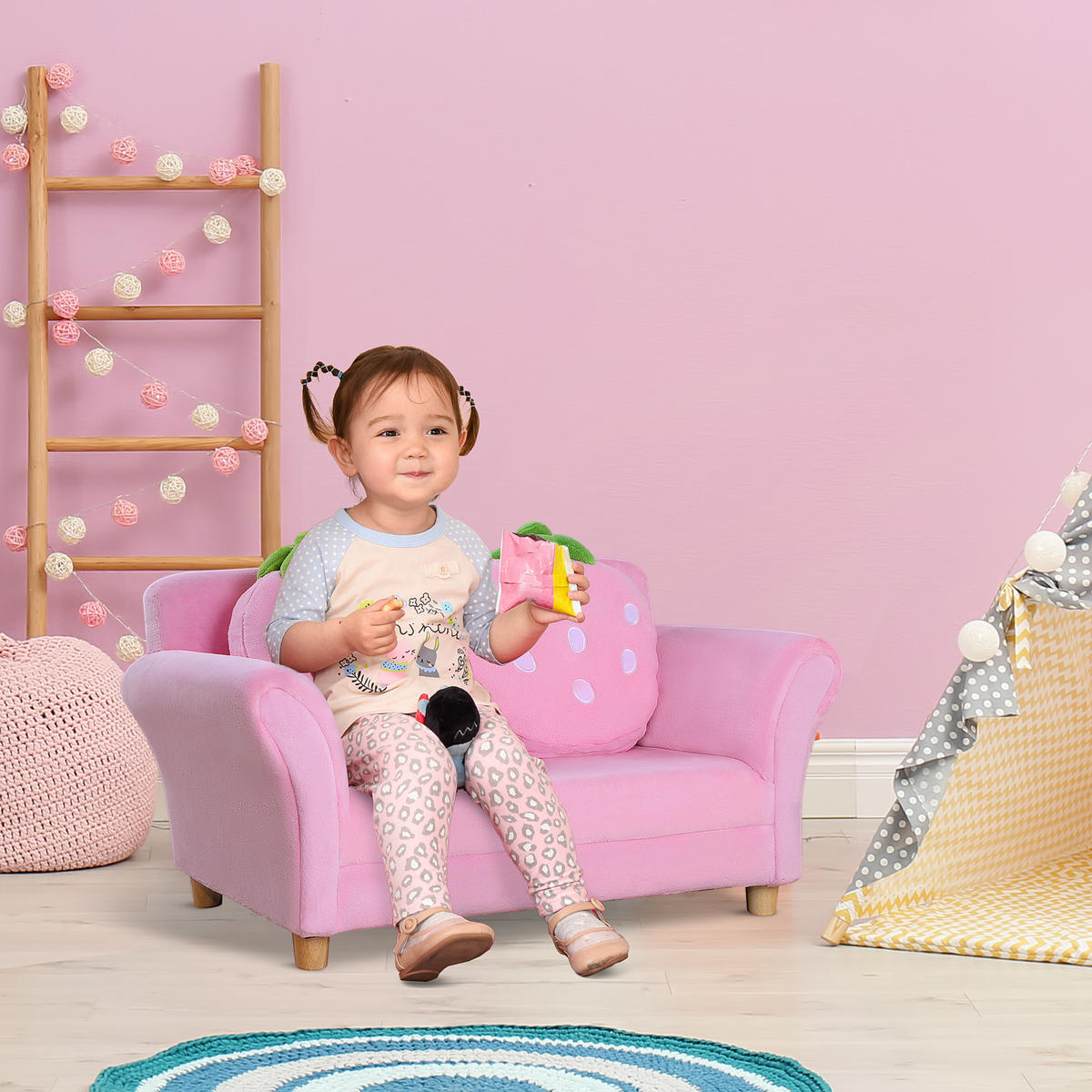 KINDERSOFA, Rosa, Holz - Rosa, Holz (53/48/90cm) - HOMCOM