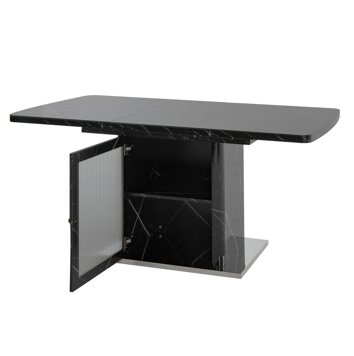 BLAGOVAONSKI stol 120-160/80/76 cm crni od MDF-a i čelika s razvlačivom pločom i ormarićem - crna, staklo (160/80/76cm) - OKWISH