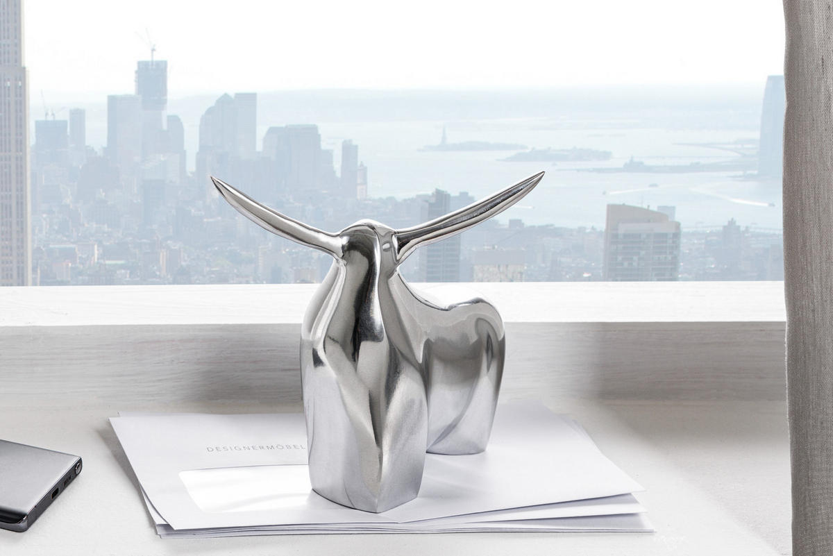 DEKORATION BIG BULL Metall Silber 15 cm - Silberfarben, Metall (16/15/11cm) - riess-ambiente