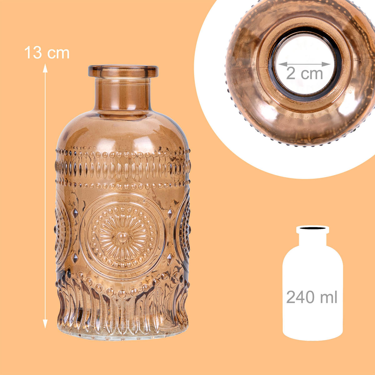 12XSKLENENÁ váza - svetlohnedá, sklo (6/13cm) - Relaxdays