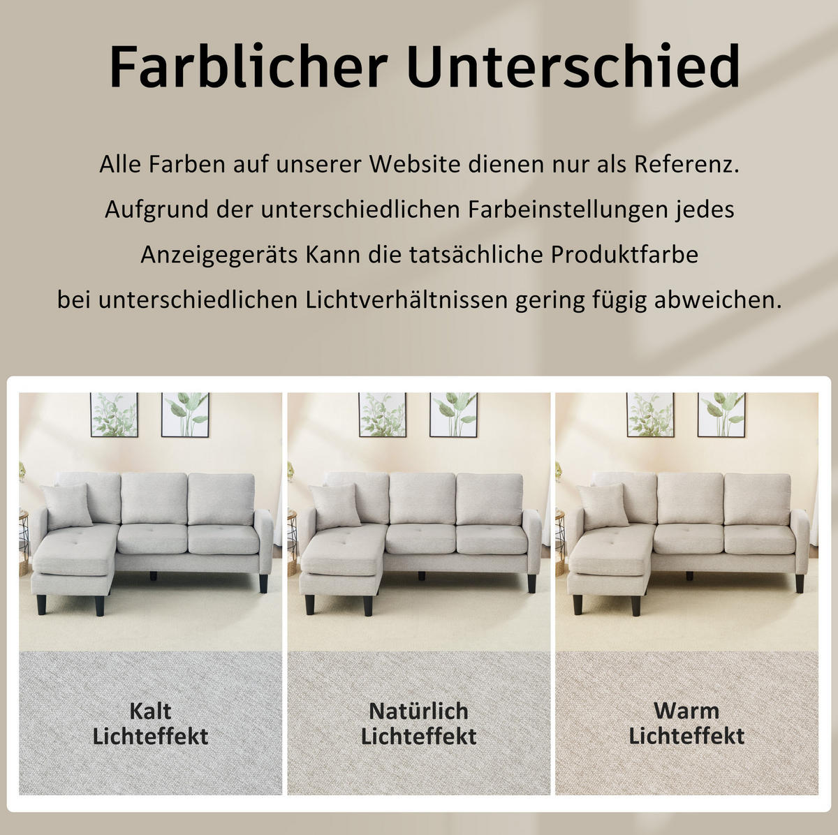 ECKSOFA mit Baumwoll-Leinen-Bezug Beige-Grau/Weiß 166x118x77 cm mit flexibler Chaiselongue - Weiß, Kunststoff (118/166cm) - IVMEU