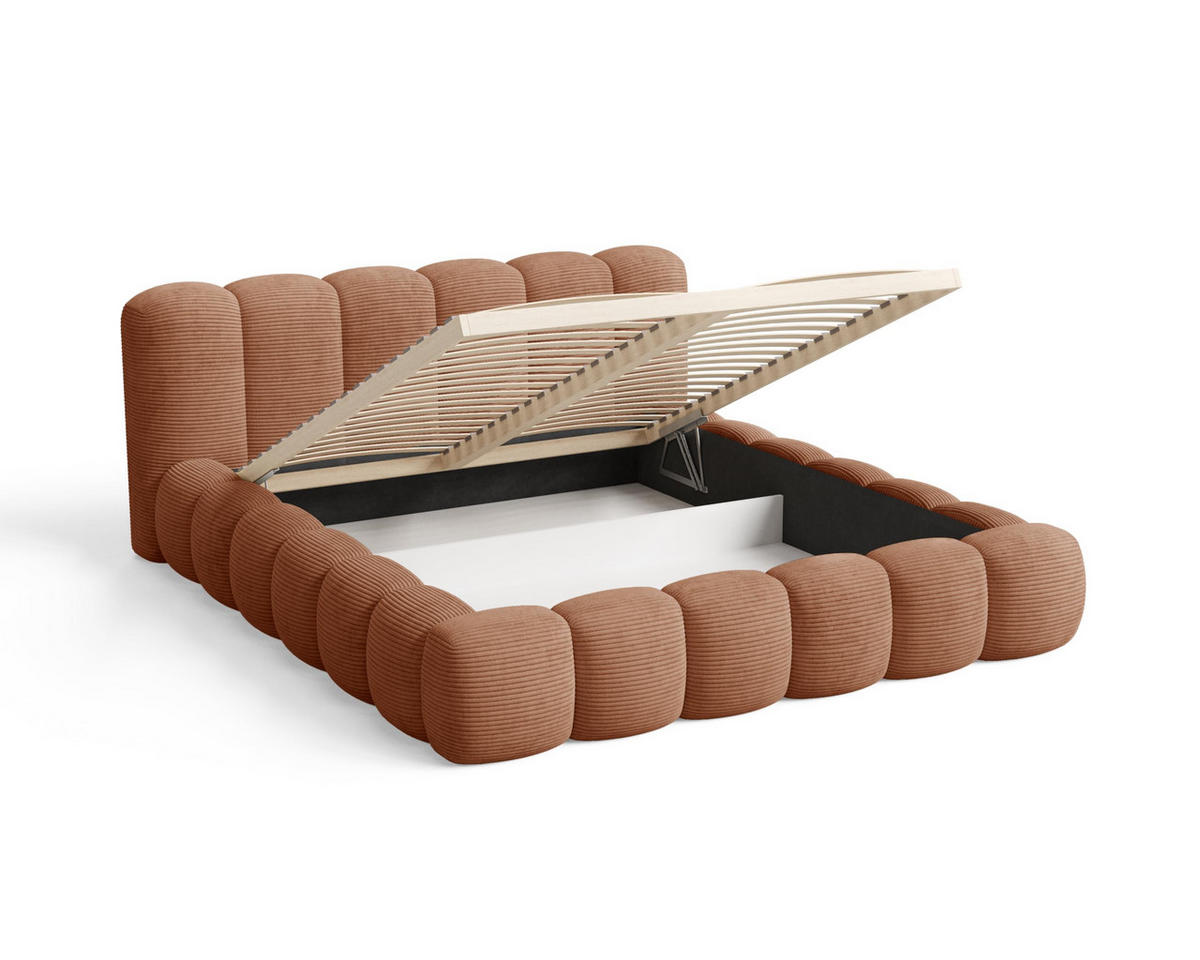 POLSTERBETT 160x200 mit Bettkasten, Lattenrost und Kopfteil, Poso Cord-Stoffbezug Orange - Orange, Holz (160/200cm) - Chilly