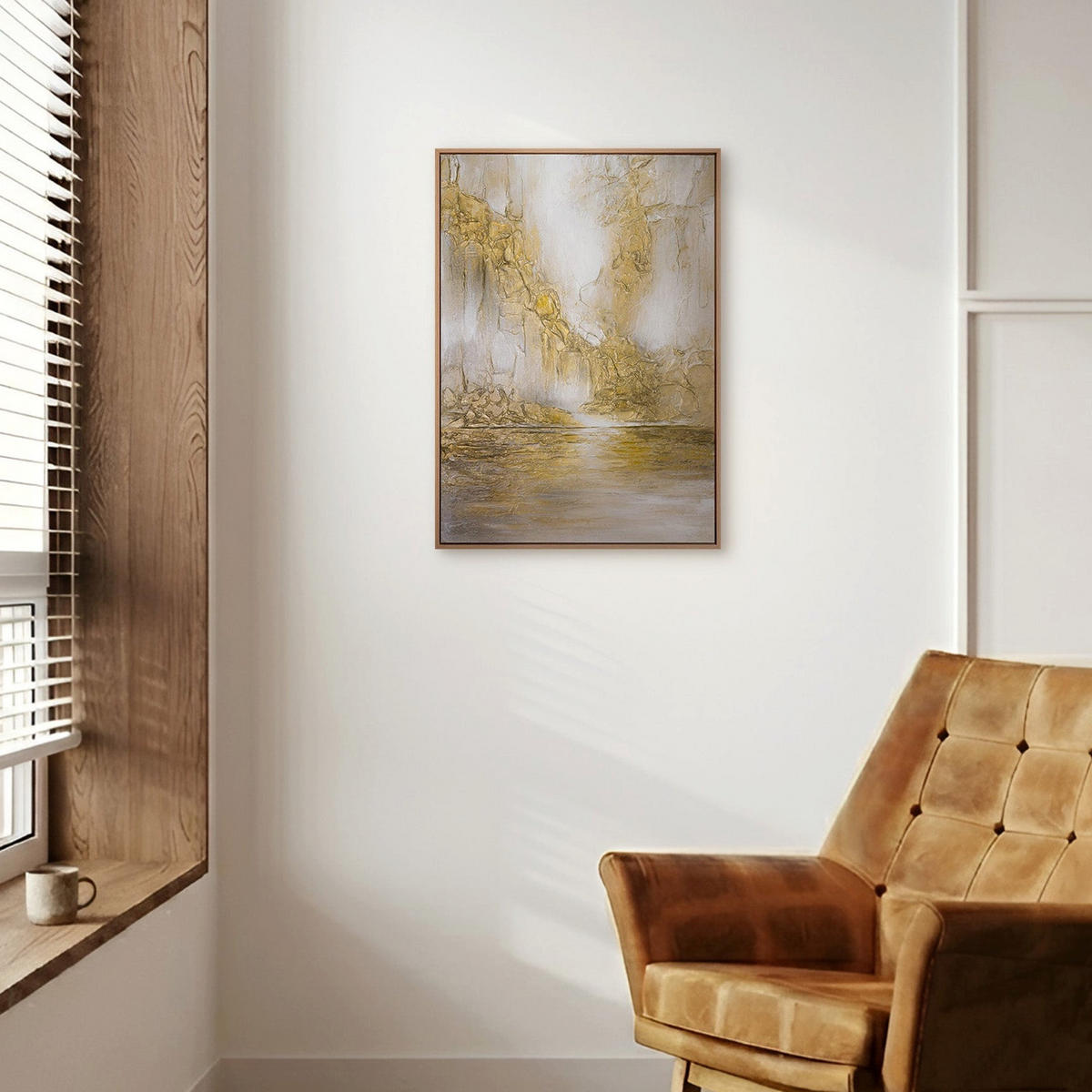 GEMÄLDE Sanftes Leuchten Schattenfugenrahmen Eichefarben 70x50 cm - Eichefarben, Holz (70/50cm) - YS-art gallery