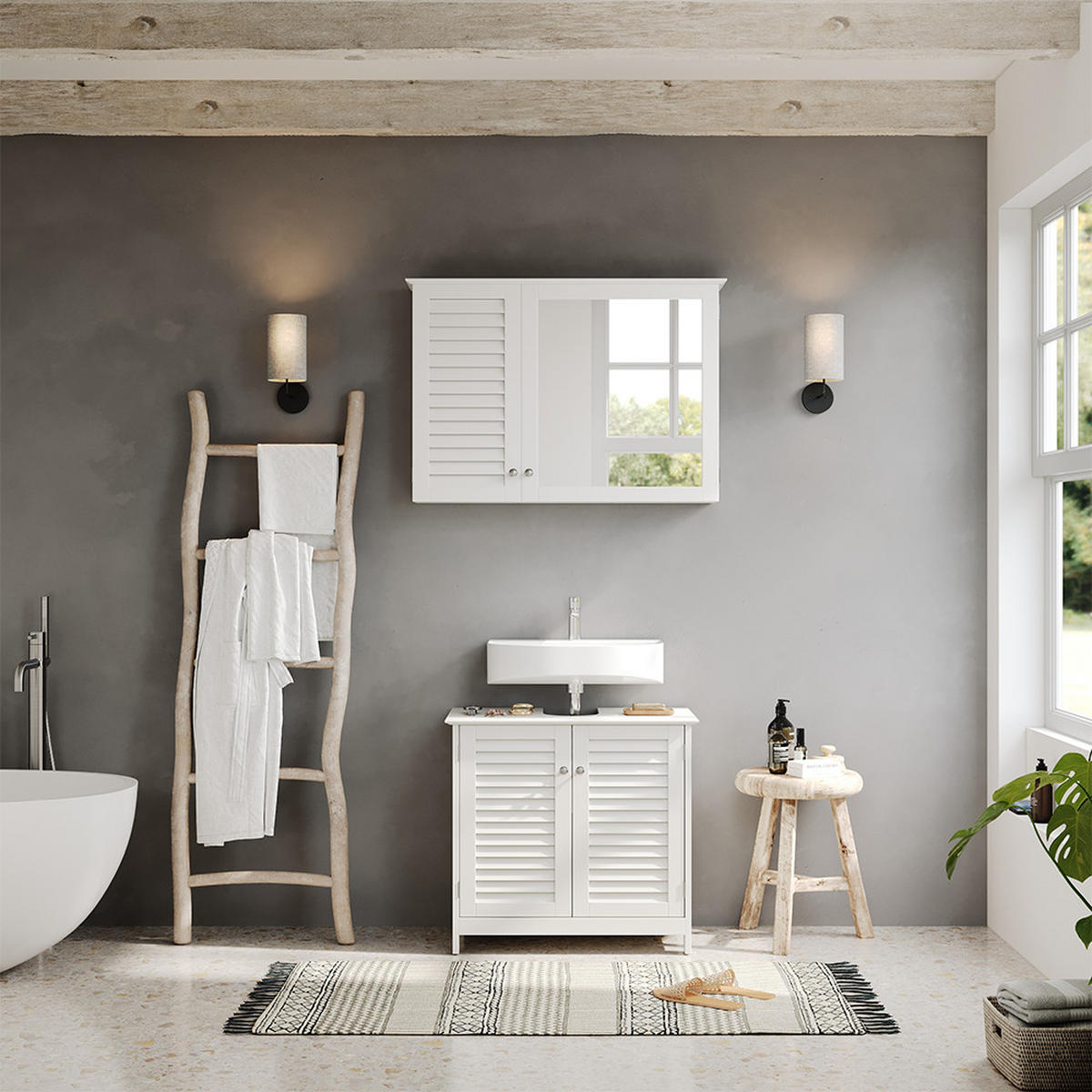 WASCHBECKENUNTERSCHRANK Riad Weiß 60 x 58 cm mit 2 Türen - Weiß, Holzwerkstoff (60/58/35cm) - Vicco