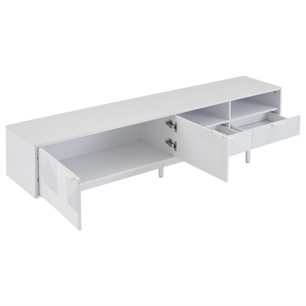 TV-SCHRANK 200/40/51 cm weiß Spanplatte mit geometrischem Linienstil für bis zu 90 Zoll Fernseher - Weiß, Holzwerkstoff (200/51/41cm) - OKWISH