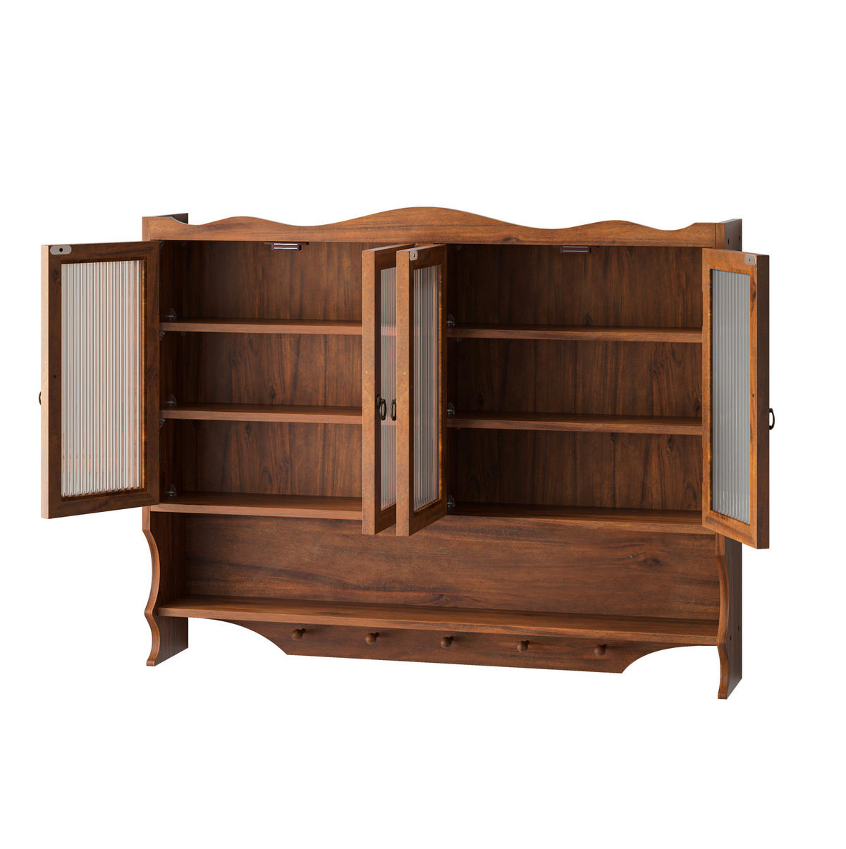 KÜCHENOBERSCHRANK 100x20x80 cm Braun aus Massivholz & Glas mit 4 Türen & Haken - Braun, Holz (100/80/20cm) - Modfu