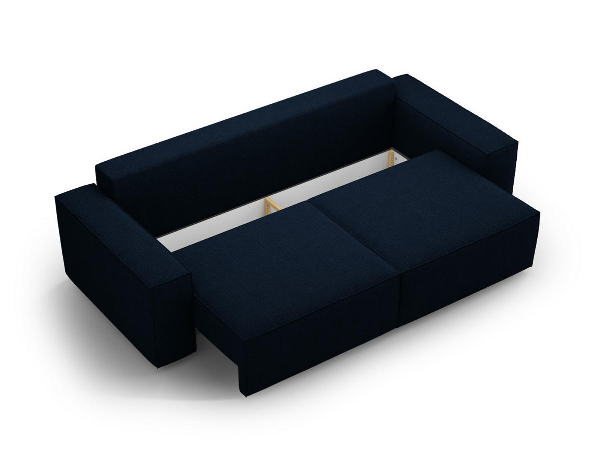 SOFA ausklappbar mit Bettkasten Jodie aus Boucle dunkelblau 3 Sitzplätze - Dunkelblau, Textil (107/86/247cm) - Micadoni