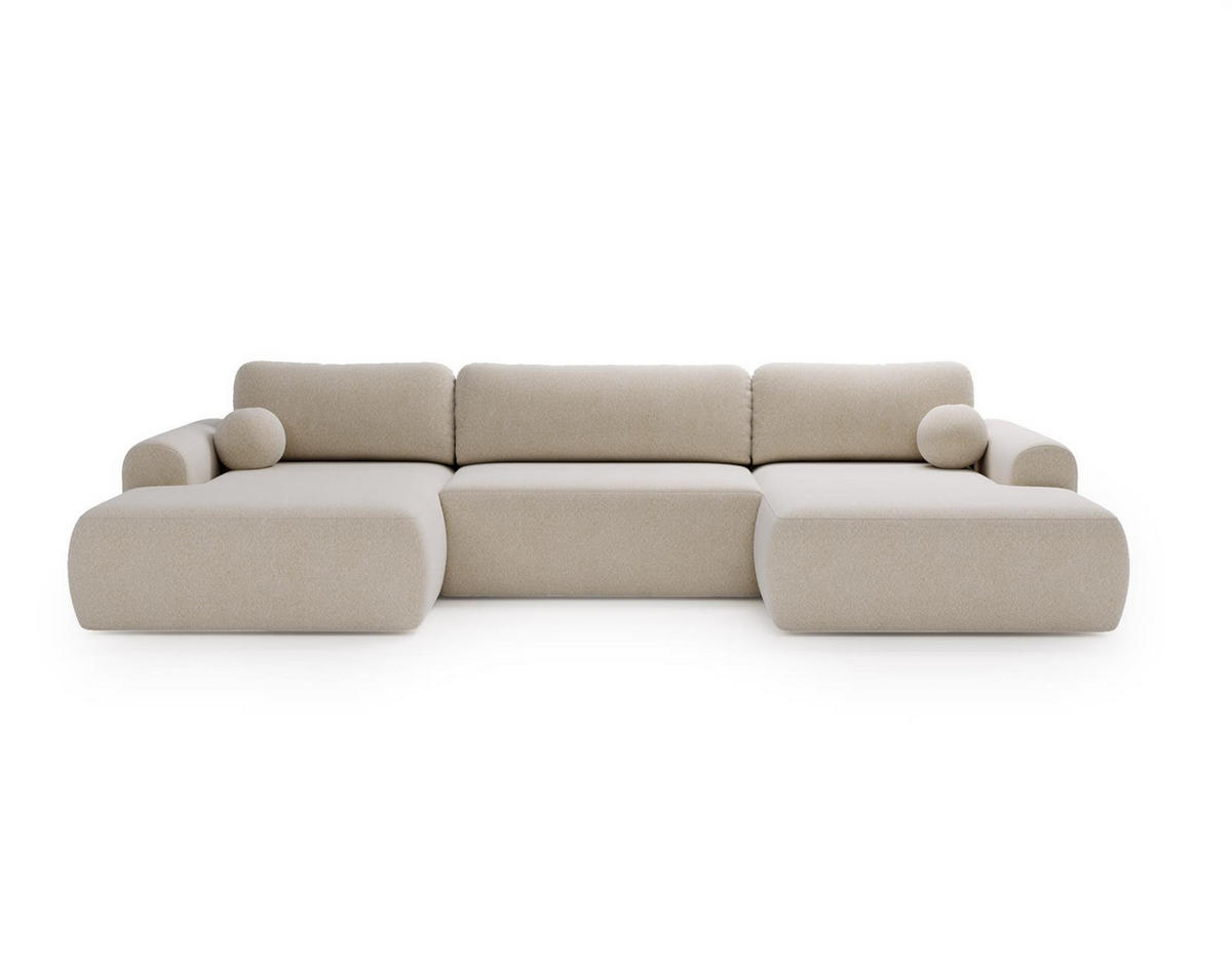 WOHNLANDSCHAFT Aurora Creme, mit Schlaffunktion in Lambi Stoff - Creme, Holzwerkstoff/Textil (344/92/177cm) - Bettso