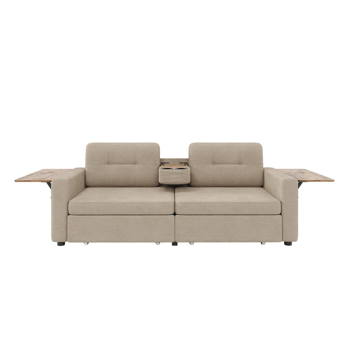 2-SITZER-SOFA mit Laptop-Tisch und Stauraum, DE-42611, Khaki - Sandfarben, Metall (178/57.5/71cm) - ComfortXL