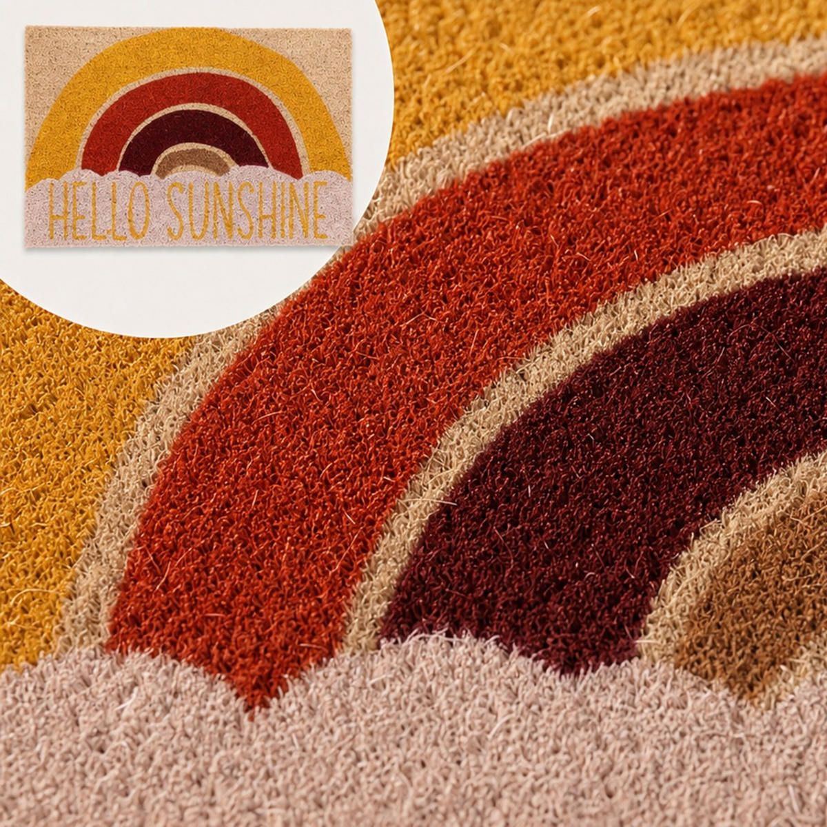 FUSSMATTE Bunt Kokosfaser rutschfest Hello Sunshine 60x40 cm - Multicolor, Kunststoff/Textil (60/40cm) - Relaxdays