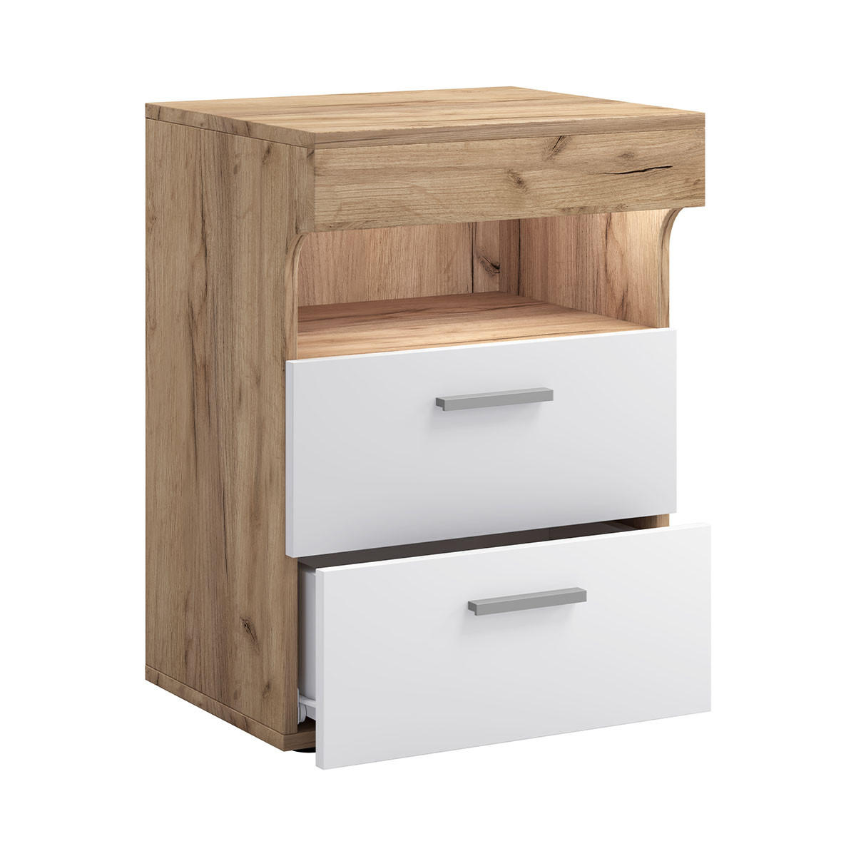 NACHTSCHRANK 45/61/39 cm  - Honigeiche/Silberfarben, MODERN, Holzwerkstoff/Kunststoff (45/61/39cm) - MID.YOU