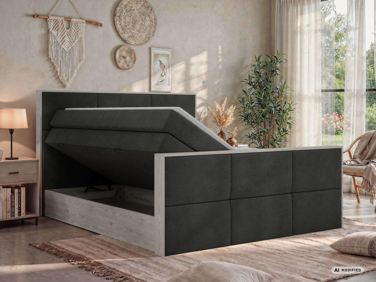POSTEL BOXSPRING DELNOR KING DUO 140/200 - Tmavě šedá Strukturovaná látka - Topper Visco - H3 - černá/tmavě šedá, textil/plast (140/200cm) - MKS