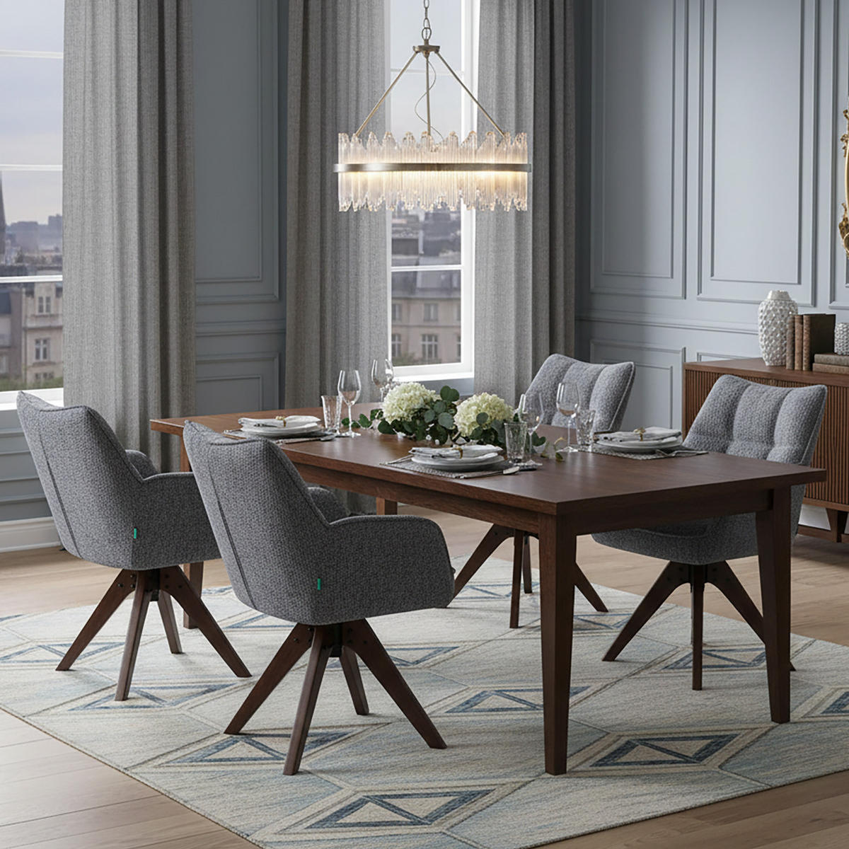 DREHSTUHL Mika-Theo 2er-Set - Nussbaumfarben/Grau, Eichenholz/Holz (59/84/66cm) - DUBI Möbel