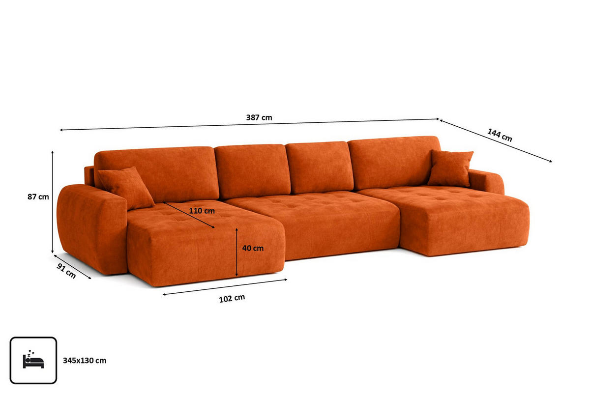 ECKSOFA Mit Schlaffunktion Und Bettkasten U-Form Ivo U XL, Veloursstoff Salvador, Braun - Braun, Holz (387/144cm) - Kaiser Möbel