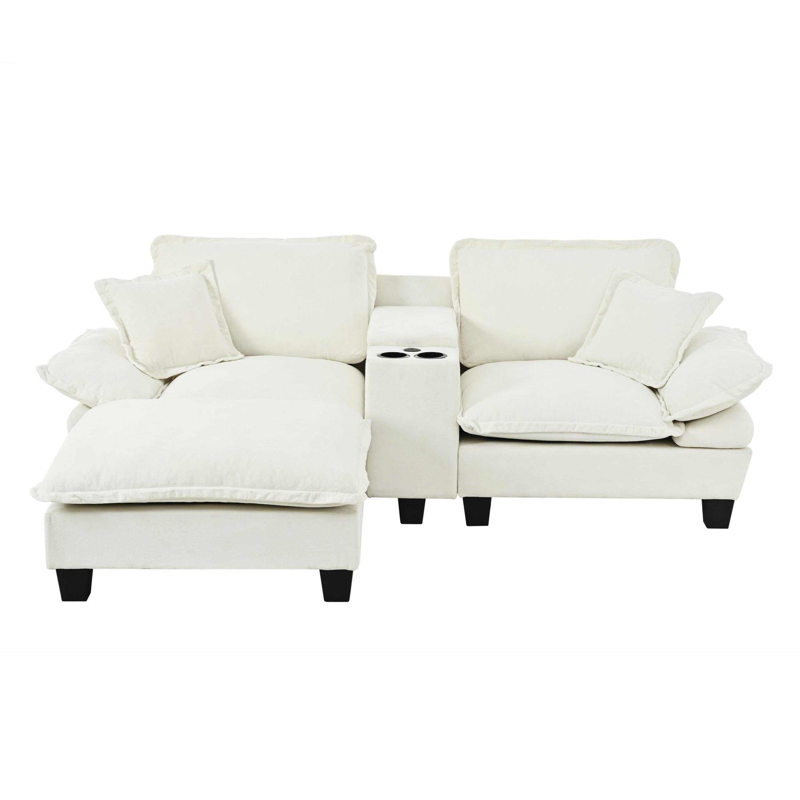 ECKSOFA 224/155/90 cm Beige mit Getränkehaltern, Stauraum, USB-Anschluss, 1 Ottomane und 2 Kissen - Beige, Textil (224/151cm) - Oxeza