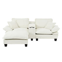 ECKSOFA 224/155/90 cm Beige mit Getränkehaltern, Stauraum, USB-Anschluss, 1 Ottomane und 2 Kissen - Beige, Textil (224/151cm) - Oxeza