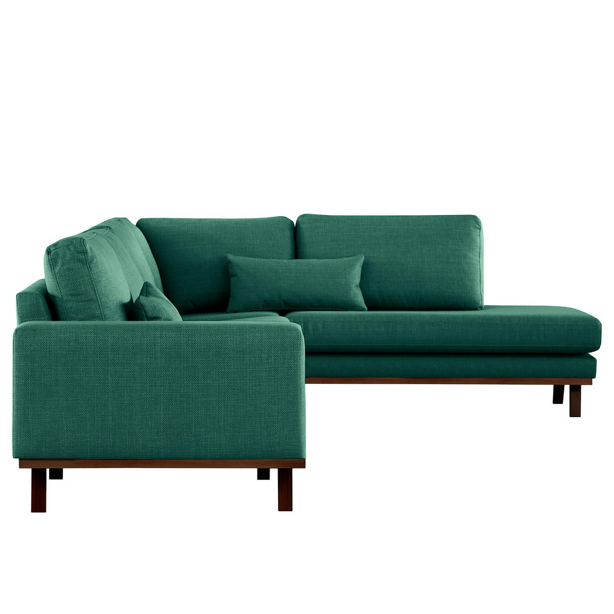 ECKSOFA mit Ottomane - Dunkelgrün/Buchefarben, Buchenholz/Textil (287/219cm) - home24